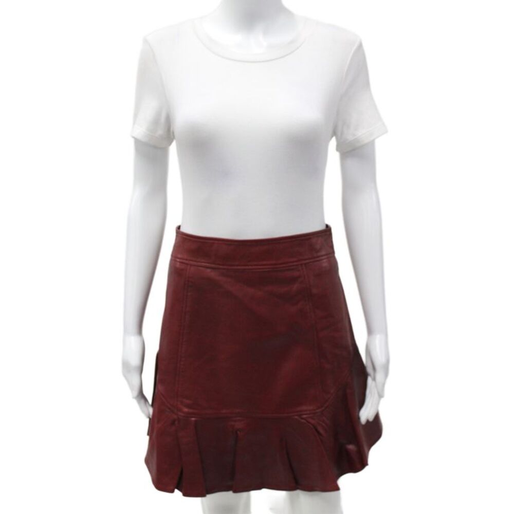 Marissa Webb Women Mini Lamb Leather Skirt Red Zip Size 6